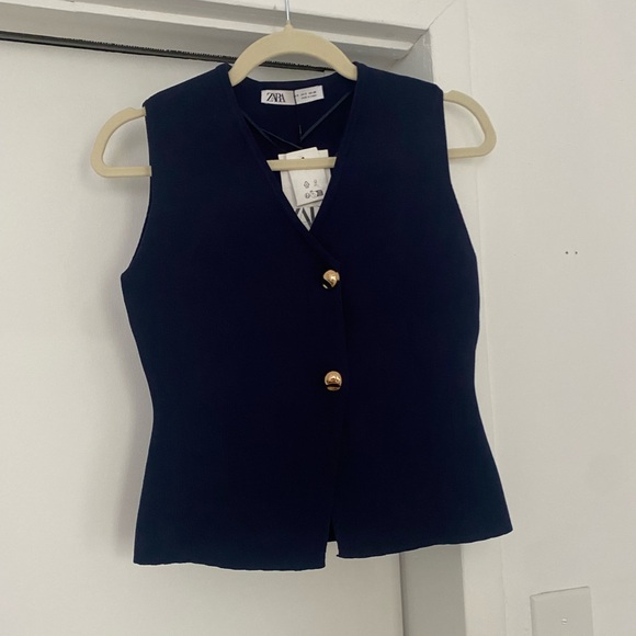 NWT Zara Navy Blue Buttoned Knit Vest - Picture 6 of 8
